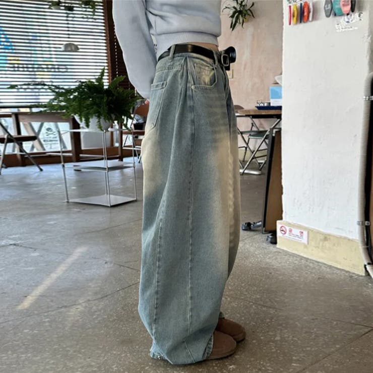 ユニセックス☆ヴィンテージ加工ワイドデニムパンツ | 17kg | 詳細画像7 