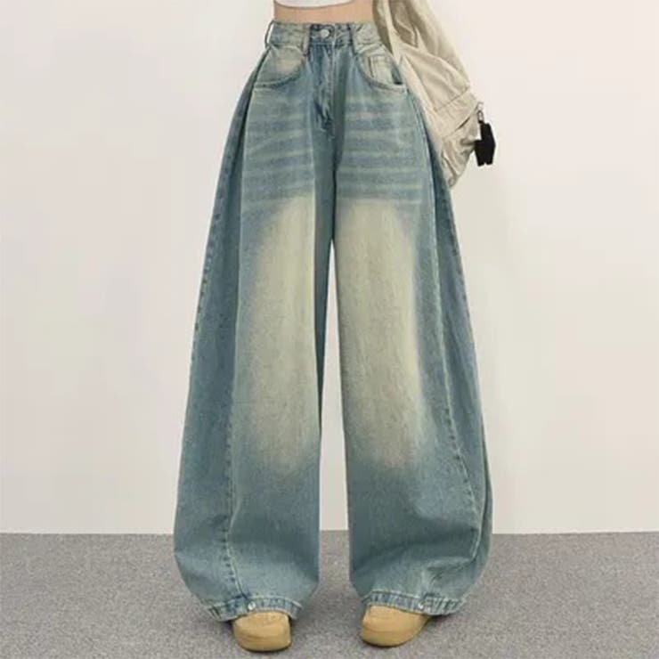 ライトブルー | ユニセックス☆ヴィンテージ加工ワイドデニムパンツ | 17kg