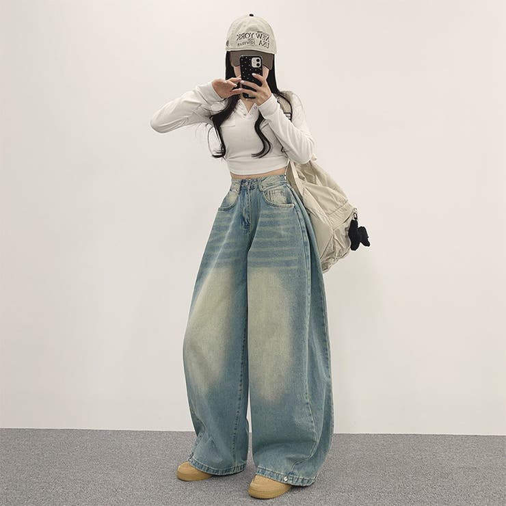 ユニセックス☆ヴィンテージ加工ワイドデニムパンツ | 17kg | 詳細画像66 