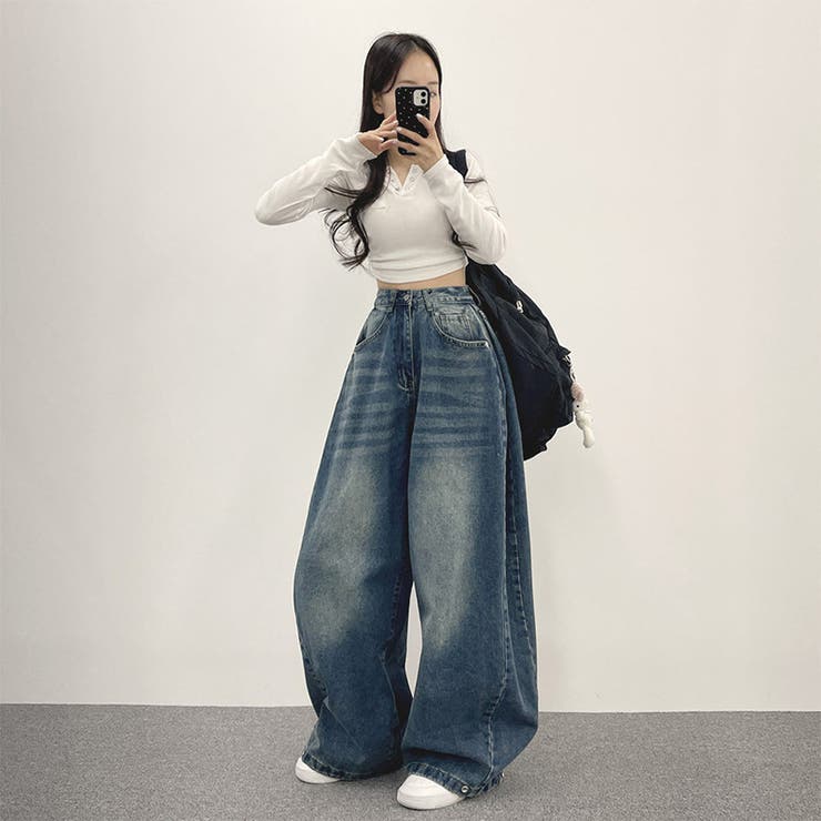 ユニセックス☆ヴィンテージ加工ワイドデニムパンツ | 17kg | 詳細画像67 