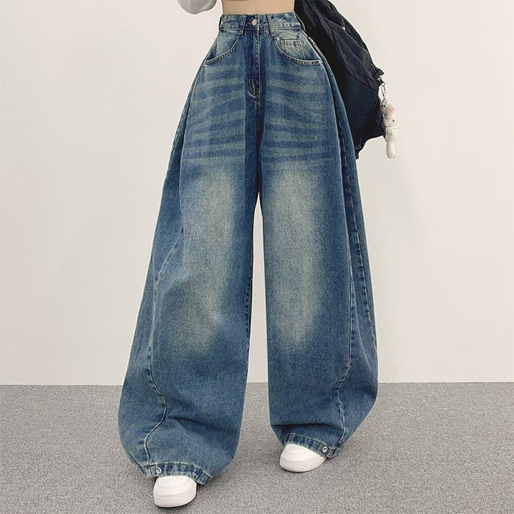 ユニセックス☆ヴィンテージ加工ワイドデニムパンツ | 17kg | 詳細画像70 