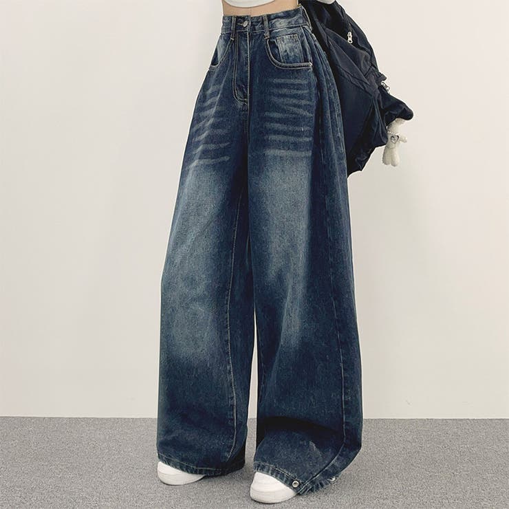 ユニセックス☆ヴィンテージ加工ワイドデニムパンツ | 17kg | 詳細画像8 