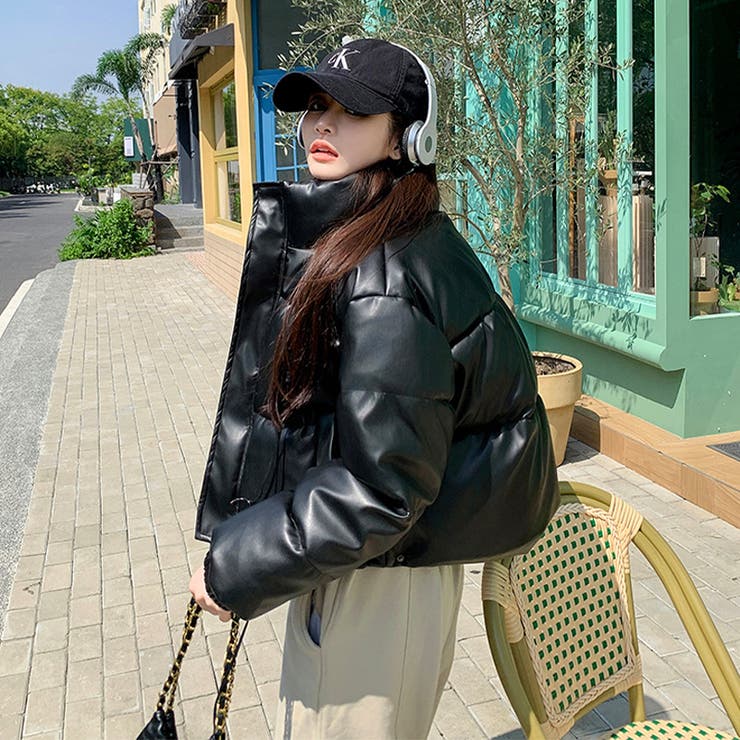 大人っぽく洗練された☆PUレザー中綿ジャケットショート丈アウター | 17kg | 詳細画像1 