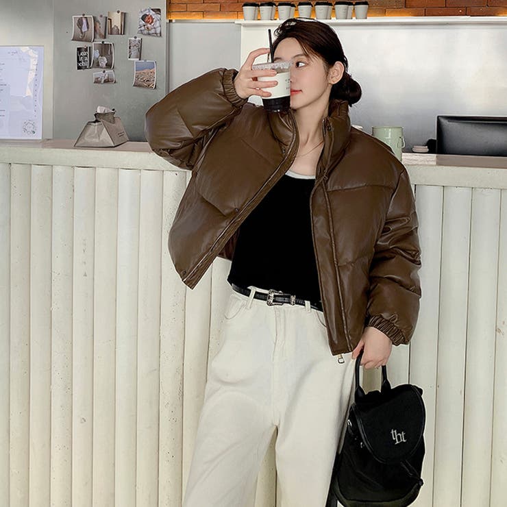 コーヒー | 大人っぽく洗練された☆PUレザー中綿ジャケットショート丈アウター | 17kg
