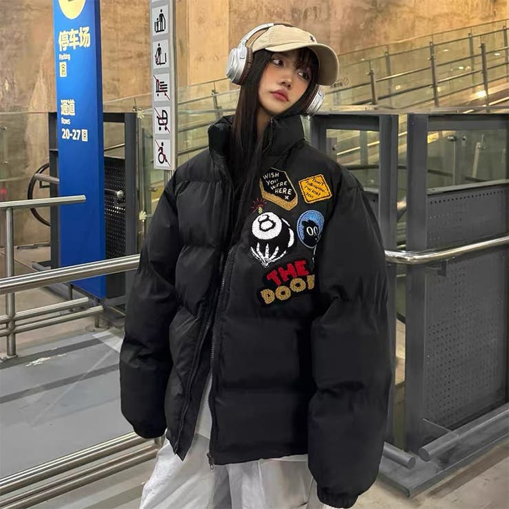 ミレニアル学園風☆ロゴ刺繍中綿ジャケット冬用厚手ダウン風アウター | 17kg | 詳細画像1 