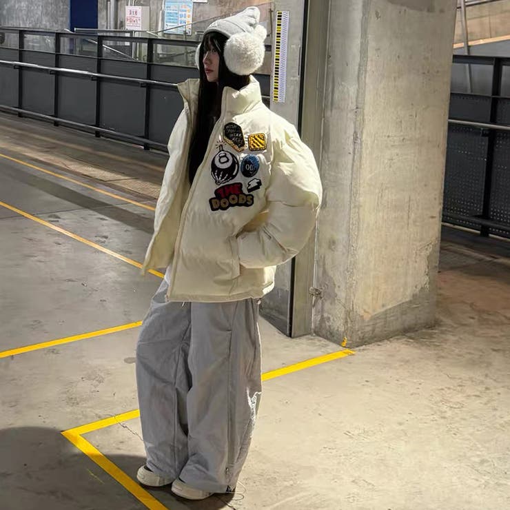 ミレニアル学園風☆ロゴ刺繍中綿ジャケット冬用厚手ダウン風アウター | 17kg | 詳細画像8 