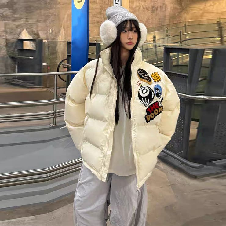 ミレニアル学園風☆ロゴ刺繍中綿ジャケット冬用厚手ダウン風アウター | 17kg | 詳細画像2 