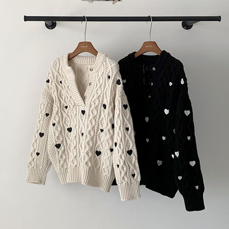 ゆるカワコーデ☆ハート柄ケーブル編みニットニットトップス | 17kg | 詳細画像10 