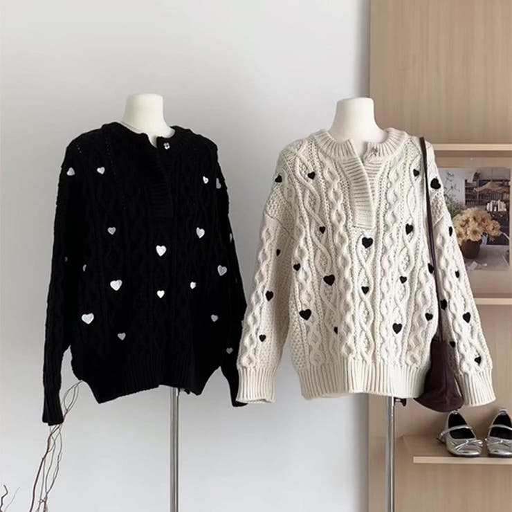 ゆるカワコーデ☆ハート柄ケーブル編みニットニットトップス | 17kg | 詳細画像11 