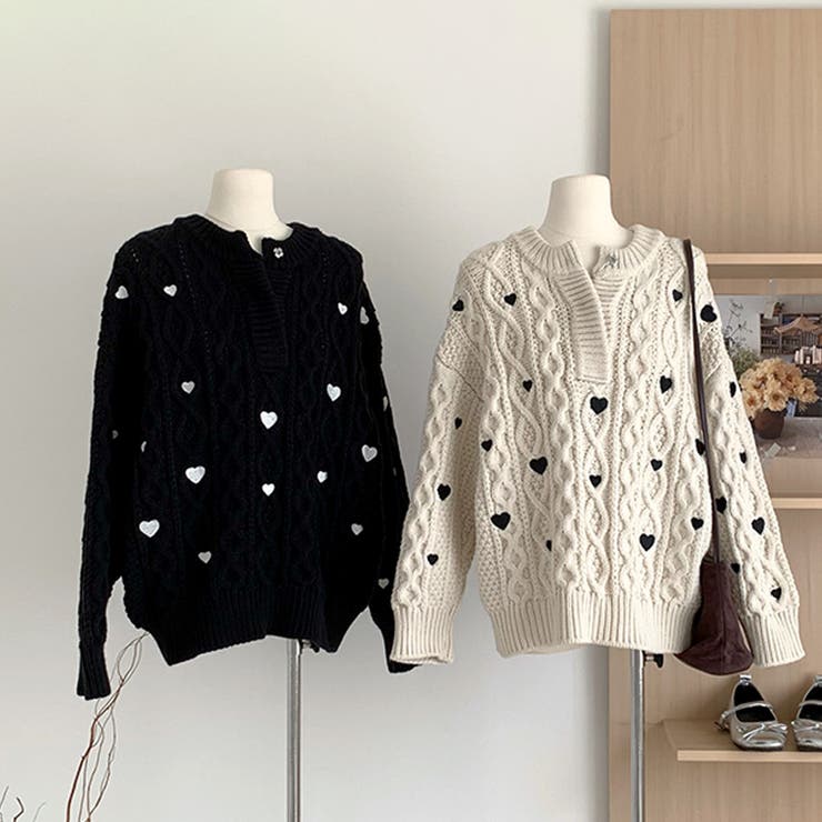 ゆるカワコーデ☆ハート柄ケーブル編みニットニットトップス | 17kg | 詳細画像12 