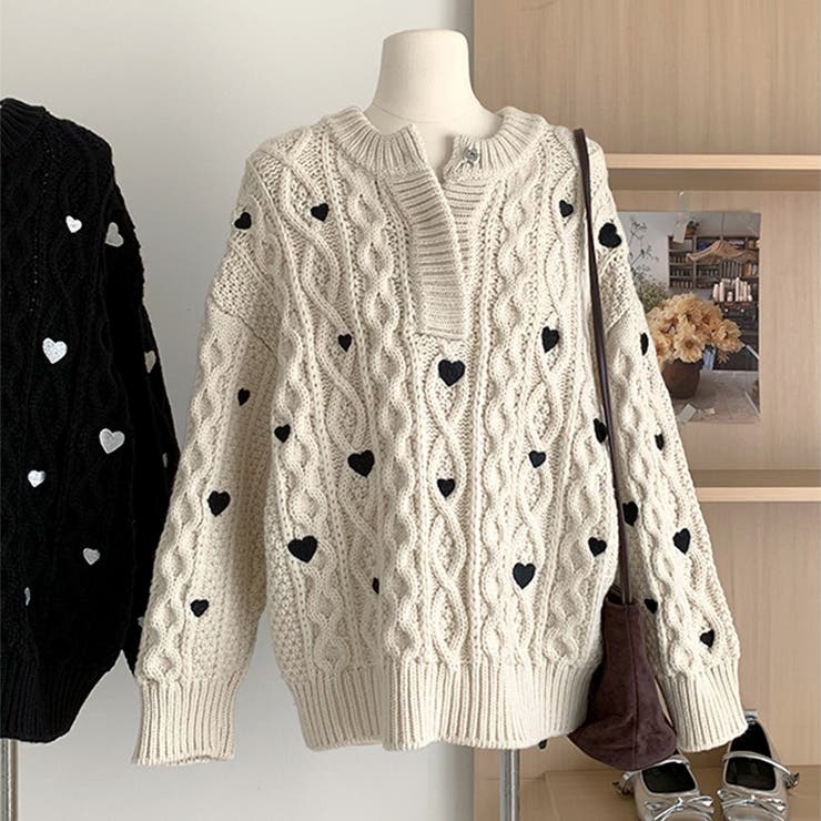 ゆるカワコーデ☆ハート柄ケーブル編みニットニットトップス | 17kg | 詳細画像16 