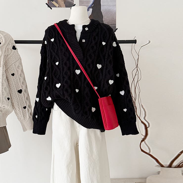 ゆるカワコーデ☆ハート柄ケーブル編みニットニットトップス | 17kg | 詳細画像21 