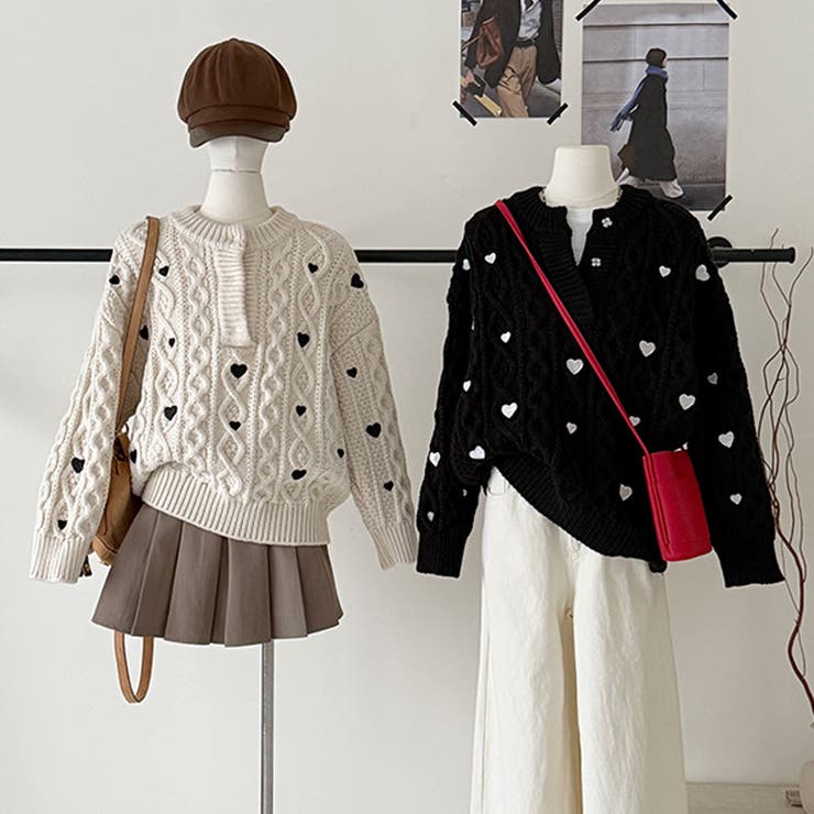 ゆるカワコーデ☆ハート柄ケーブル編みニットニットトップス | 17kg | 詳細画像3 