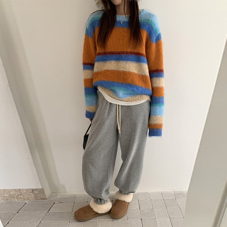 自由で個性的なスタイルを演出レインボー配色コントラストボーダーふわふわニットトッ… | 17kg | 詳細画像6 