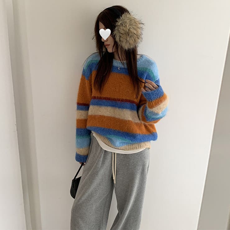 自由で個性的なスタイルを演出レインボー配色コントラストボーダーふわふわニットトッ… | 17kg | 詳細画像7 