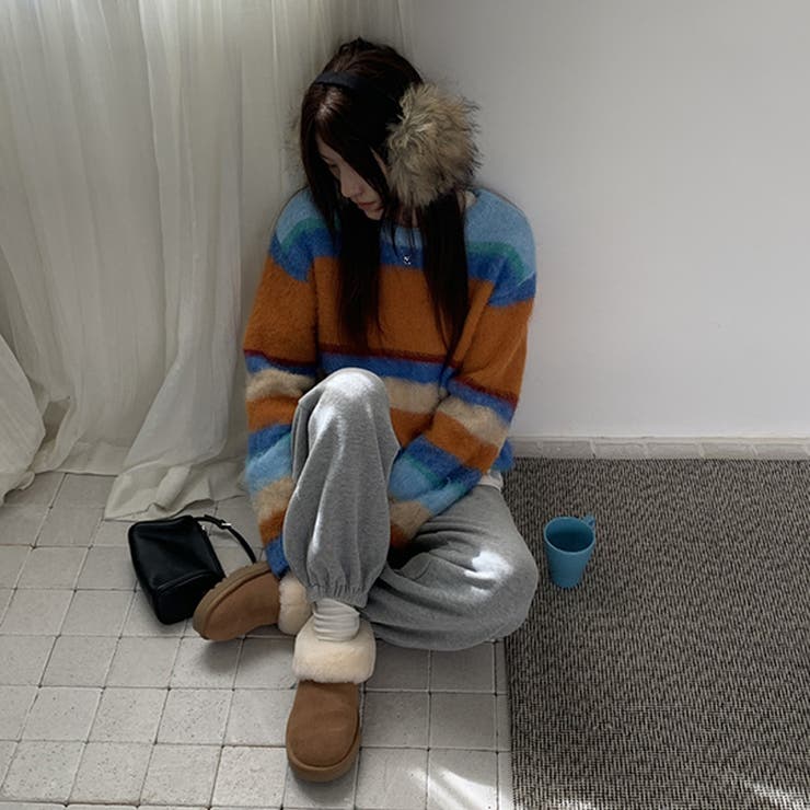 自由で個性的なスタイルを演出レインボー配色コントラストボーダーふわふわニットトッ… | 17kg | 詳細画像13 