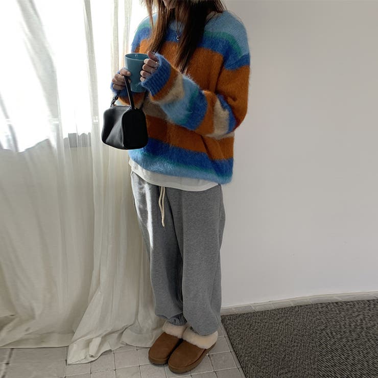 自由で個性的なスタイルを演出レインボー配色コントラストボーダーふわふわニットトッ… | 17kg | 詳細画像15 