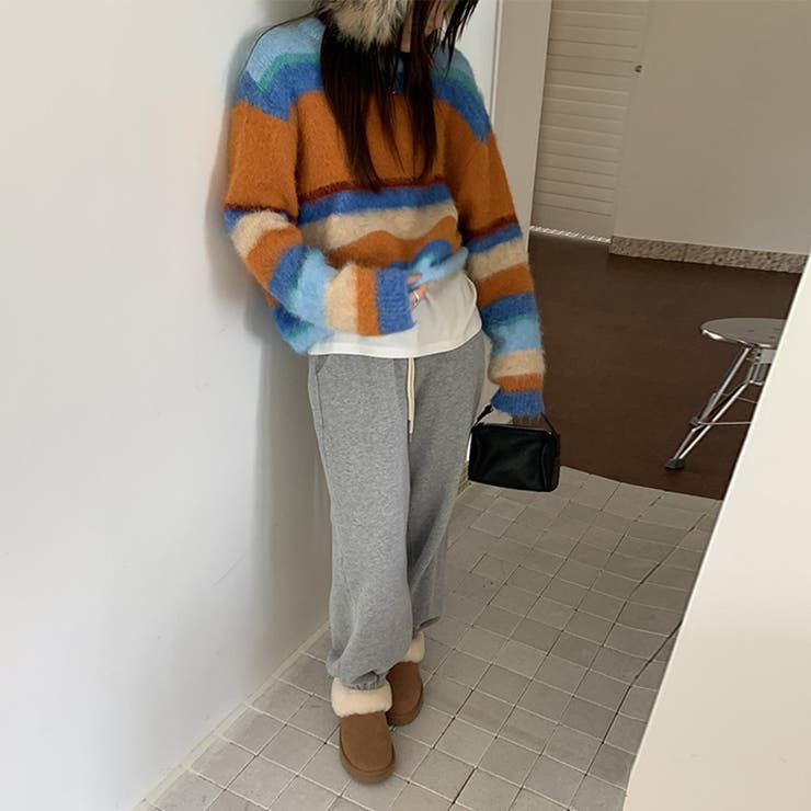 自由で個性的なスタイルを演出レインボー配色コントラストボーダーふわふわニットトッ… | 17kg | 詳細画像16 