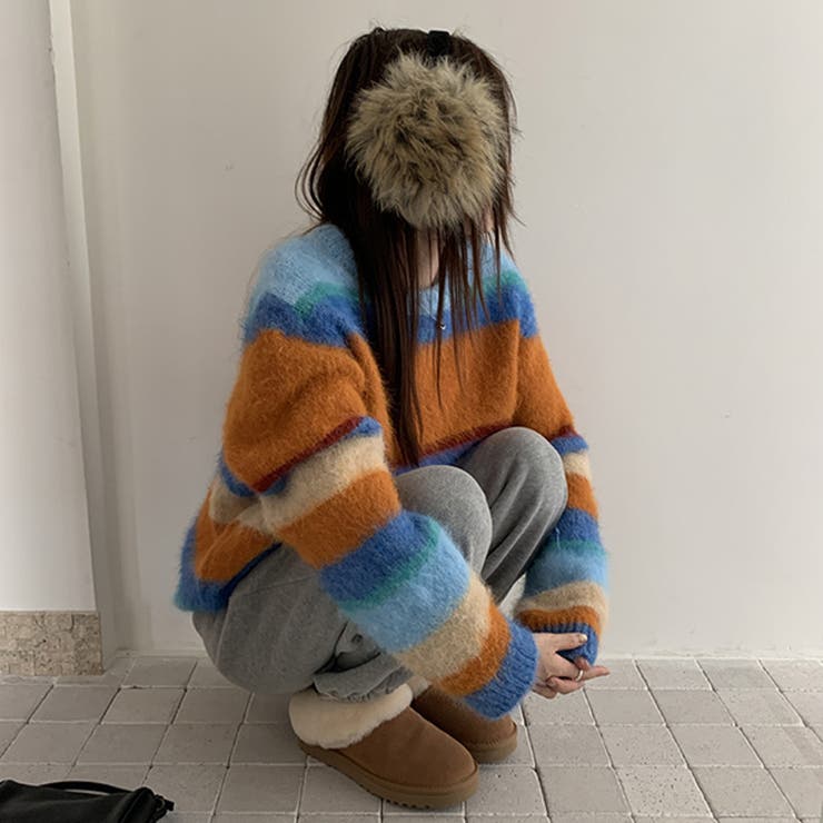 自由で個性的なスタイルを演出レインボー配色コントラストボーダーふわふわニットトッ… | 17kg | 詳細画像26 