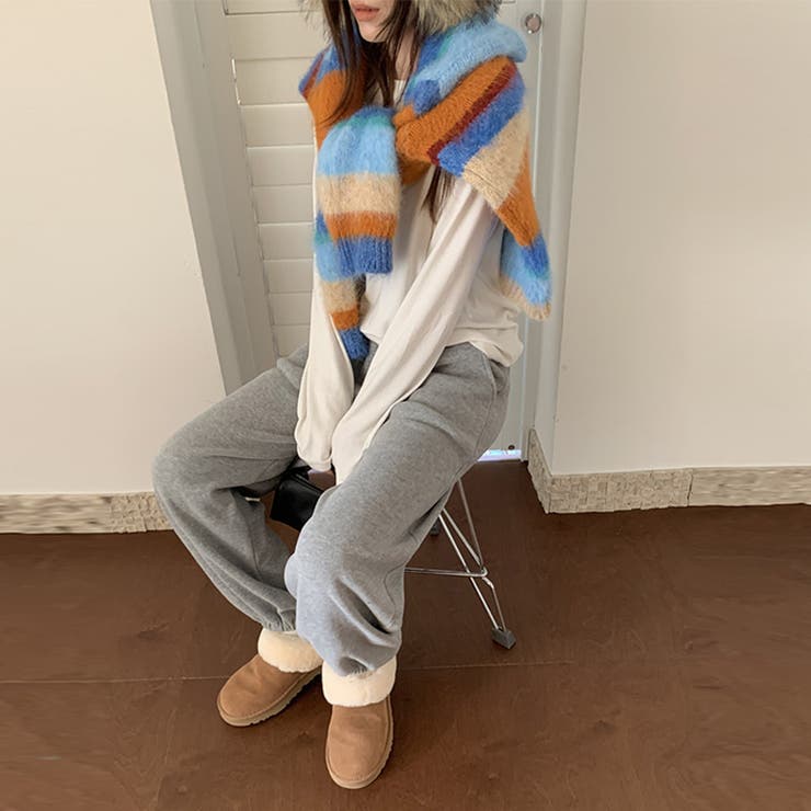 自由で個性的なスタイルを演出レインボー配色コントラストボーダーふわふわニットトッ… | 17kg | 詳細画像28 