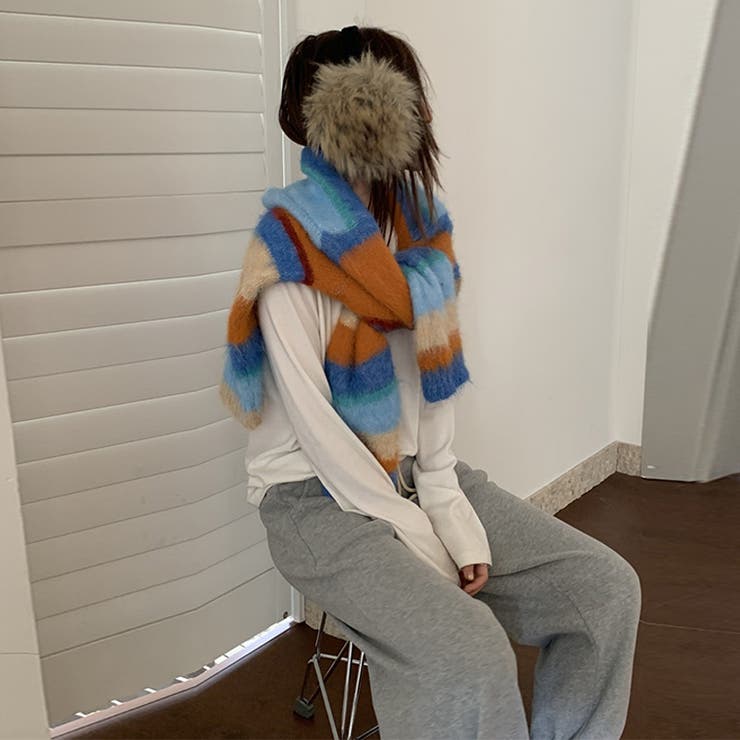 自由で個性的なスタイルを演出レインボー配色コントラストボーダーふわふわニットトッ… | 17kg | 詳細画像29 