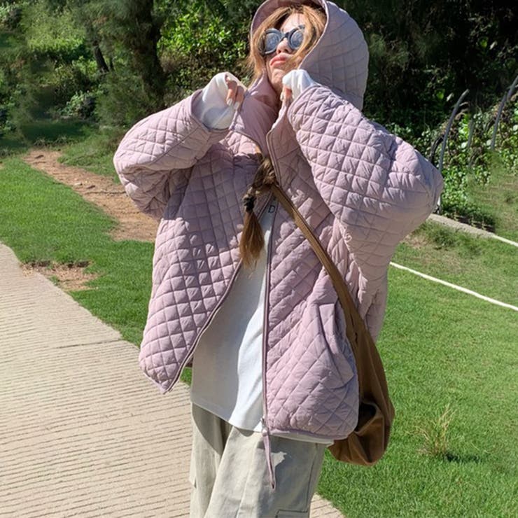 ミレニアル学園風☆軽量パフ菱形キルティングフード付き中綿ジャケット保温アウター | 17kg | 詳細画像13 