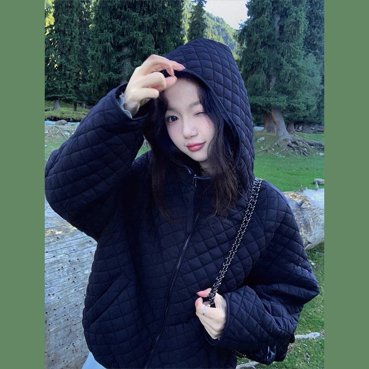 ミレニアル学園風☆軽量パフ菱形キルティングフード付き中綿ジャケット保温アウター | 17kg | 詳細画像18 