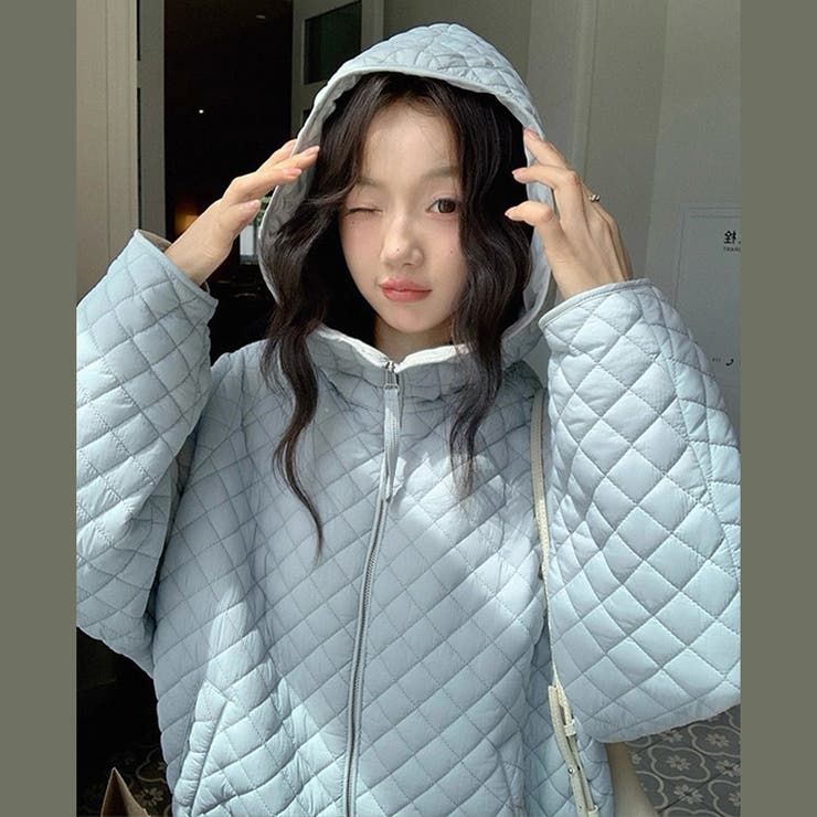 ミレニアル学園風☆軽量パフ菱形キルティングフード付き中綿ジャケット保温アウター | 17kg | 詳細画像2 