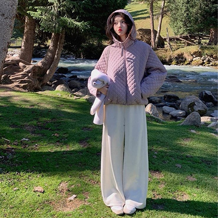 ミレニアル学園風☆軽量パフ菱形キルティングフード付き中綿ジャケット保温アウター | 17kg | 詳細画像12 