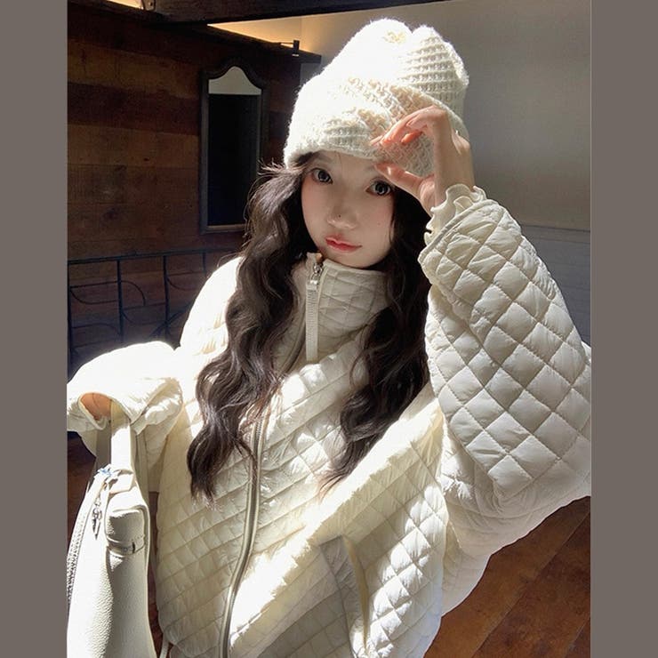 ミレニアル学園風☆軽量パフ菱形キルティングフード付き中綿ジャケット保温アウター | 17kg | 詳細画像14 