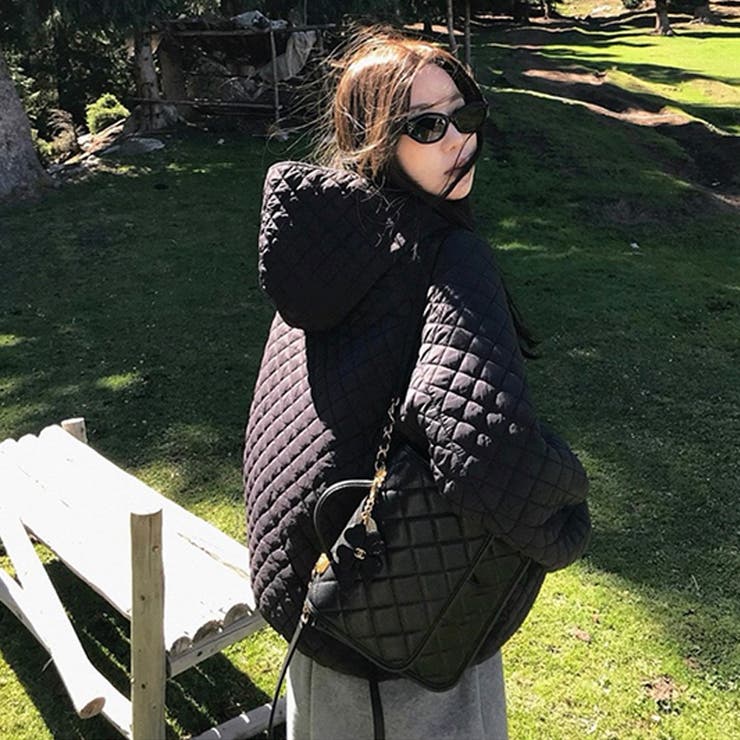 ミレニアル学園風☆軽量パフ菱形キルティングフード付き中綿ジャケット保温アウター | 17kg | 詳細画像15 