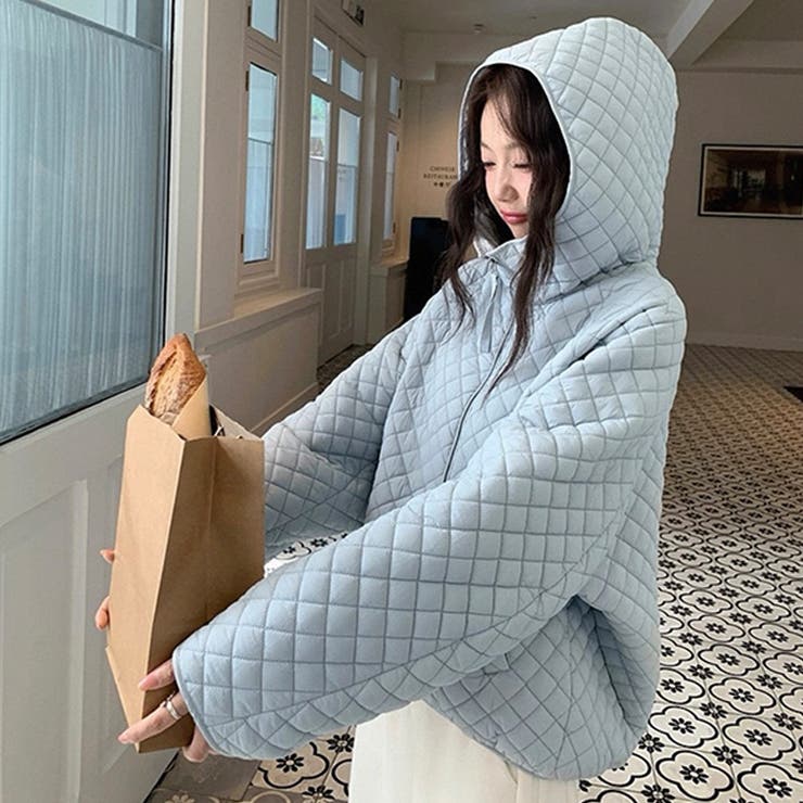 ミレニアル学園風☆軽量パフ菱形キルティングフード付き中綿ジャケット保温アウター | 17kg | 詳細画像16 