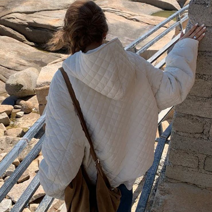 ミレニアル学園風☆軽量パフ菱形キルティングフード付き中綿ジャケット保温アウター | 17kg | 詳細画像35 