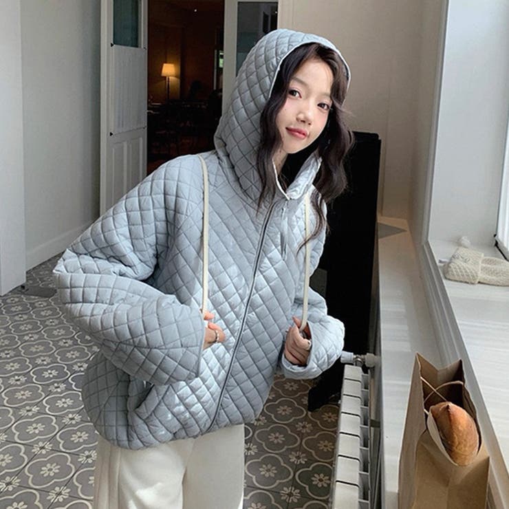 ミレニアル学園風☆軽量パフ菱形キルティングフード付き中綿ジャケット保温アウター | 17kg | 詳細画像22 