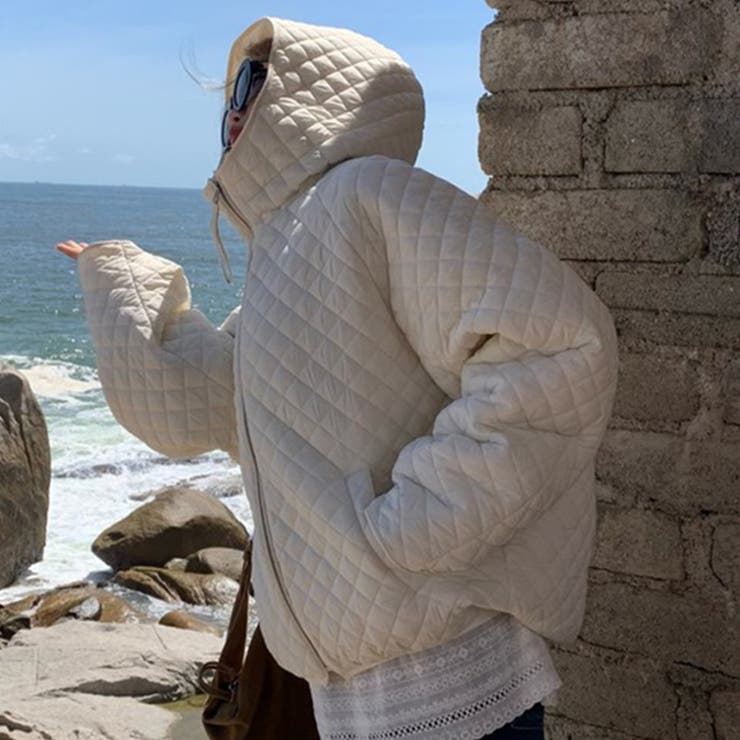 ミレニアル学園風☆軽量パフ菱形キルティングフード付き中綿ジャケット保温アウター | 17kg | 詳細画像4 