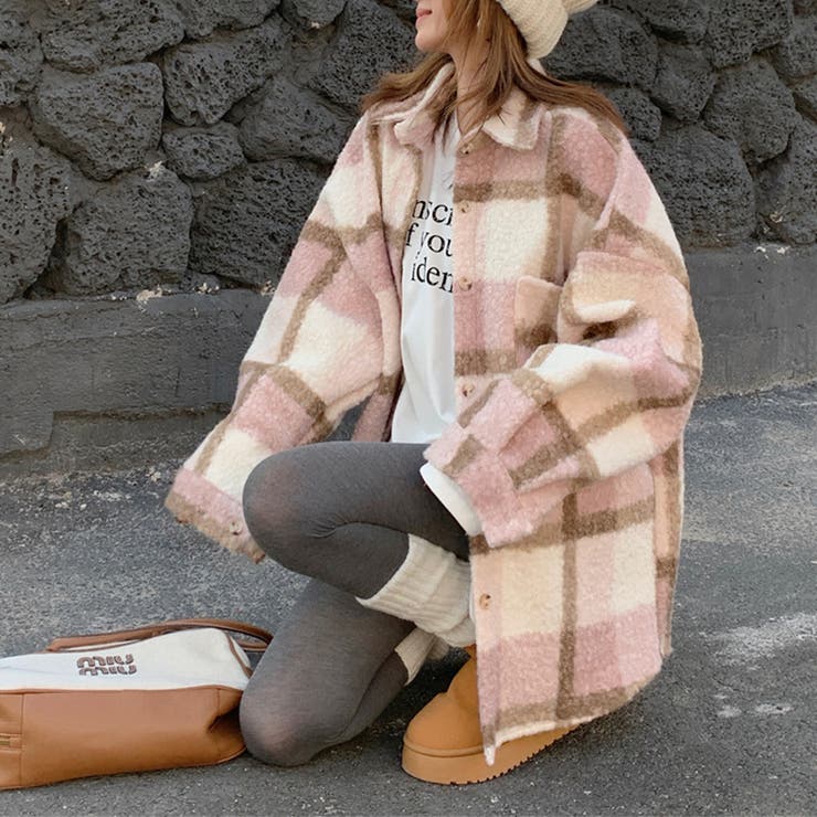 自由で個性的なスタイルを演出若見え学院風ゆったりミドル丈チェック柄ウールコート | 17kg | 詳細画像10 