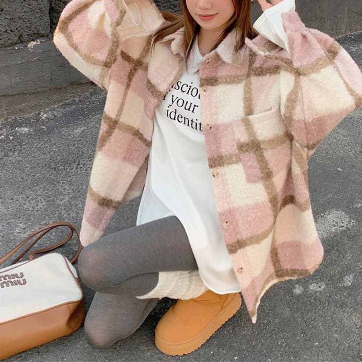 自由で個性的なスタイルを演出若見え学院風ゆったりミドル丈チェック柄ウールコート | 17kg | 詳細画像11 