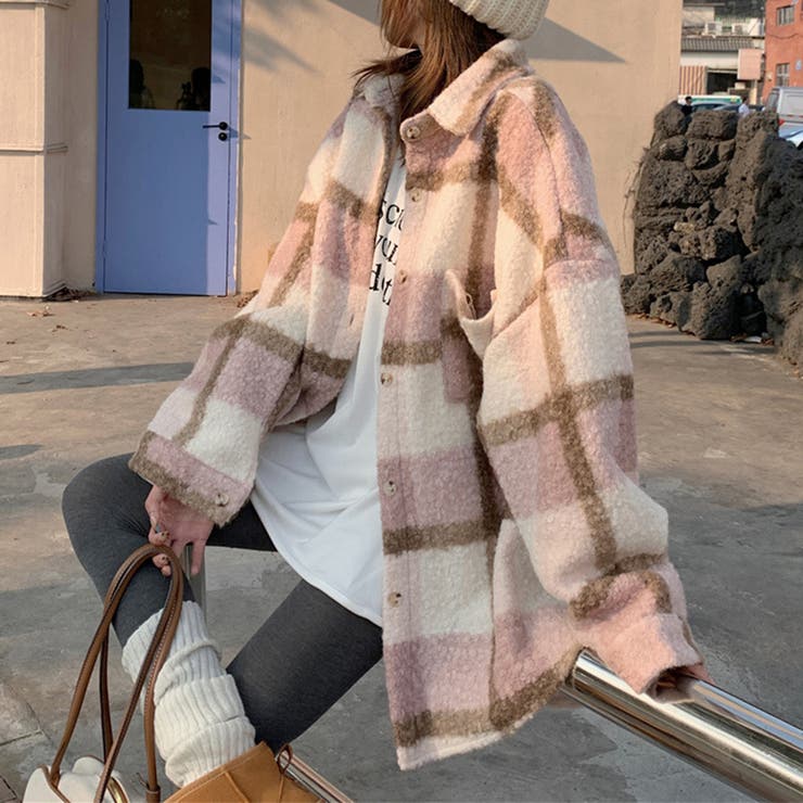 自由で個性的なスタイルを演出若見え学院風ゆったりミドル丈チェック柄ウールコート | 17kg | 詳細画像13 