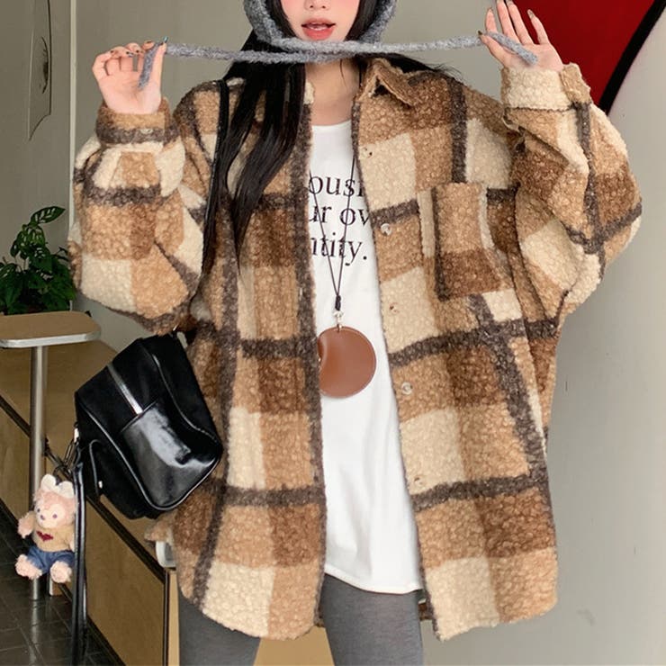 自由で個性的なスタイルを演出若見え学院風ゆったりミドル丈チェック柄ウールコート | 17kg | 詳細画像16 