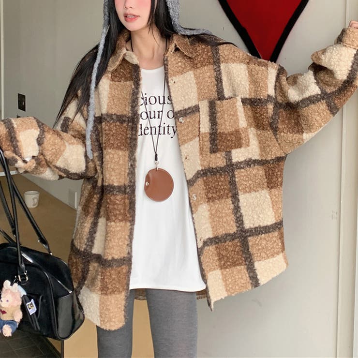 自由で個性的なスタイルを演出若見え学院風ゆったりミドル丈チェック柄ウールコート | 17kg | 詳細画像19 