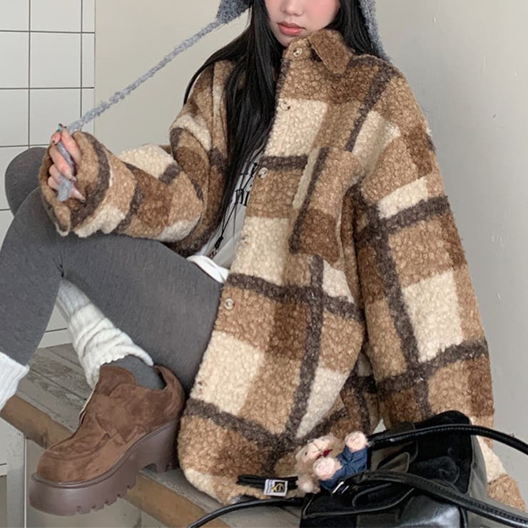 自由で個性的なスタイルを演出若見え学院風ゆったりミドル丈チェック柄ウールコート | 17kg | 詳細画像20 