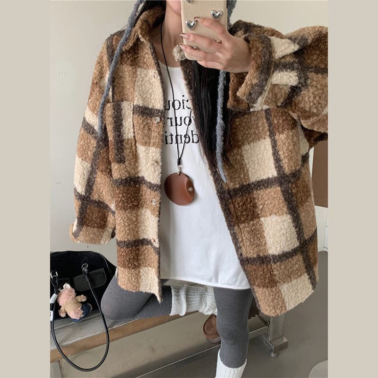 自由で個性的なスタイルを演出若見え学院風ゆったりミドル丈チェック柄ウールコート | 17kg | 詳細画像22 