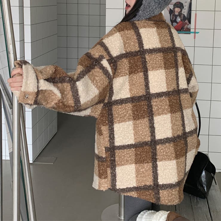 自由で個性的なスタイルを演出若見え学院風ゆったりミドル丈チェック柄ウールコート | 17kg | 詳細画像23 
