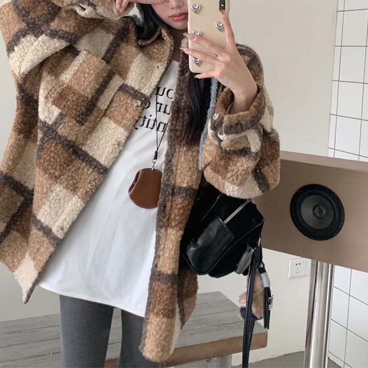 自由で個性的なスタイルを演出若見え学院風ゆったりミドル丈チェック柄ウールコート | 17kg | 詳細画像5 