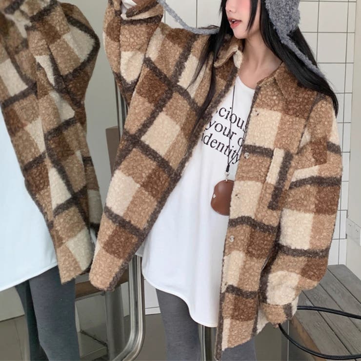 自由で個性的なスタイルを演出若見え学院風ゆったりミドル丈チェック柄ウールコート | 17kg | 詳細画像6 