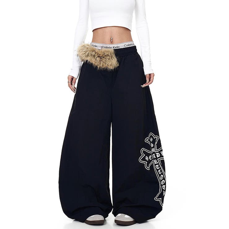 甘辛系ガールズ☆ウエスト毛足切替パラシュート風ワイドパンツ | 17kg | 詳細画像7 