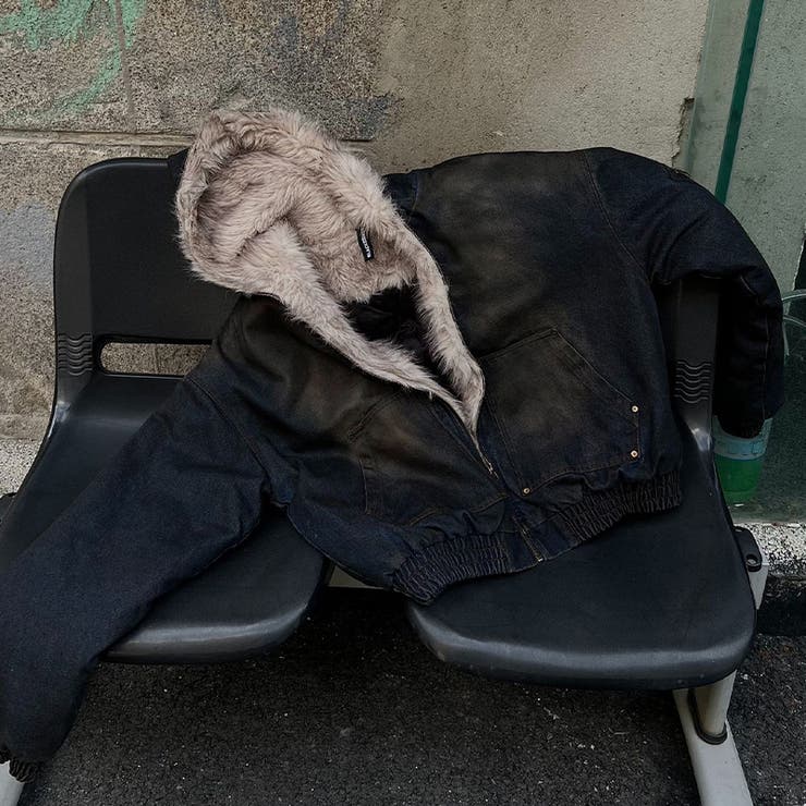 ユニセックス☆アメカジ系ウォッシュ加工デニム中綿ジャケット冬用裏起毛 | 17kg | 詳細画像8 