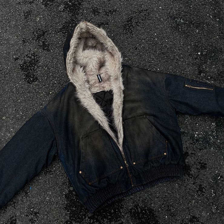 ユニセックス☆アメカジ系ウォッシュ加工デニム中綿ジャケット冬用裏起毛 | 17kg | 詳細画像9 