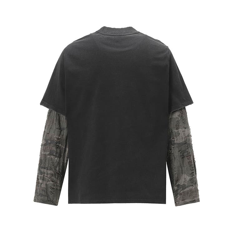 ユニセックス☆アメカジフェイクレイヤードダメージ加工ウォッシュ長袖Tシャツ | 17kg | 詳細画像2 
