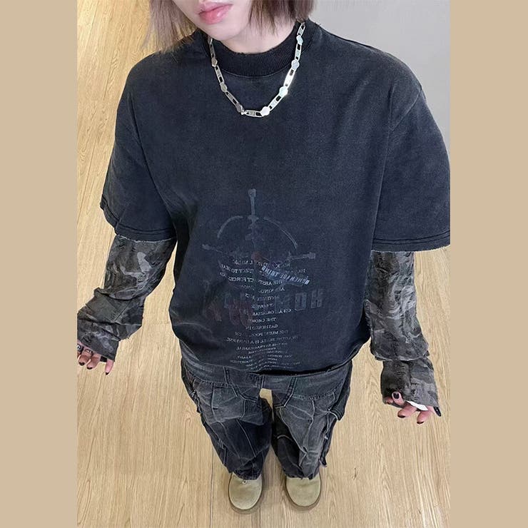 ユニセックス☆アメカジフェイクレイヤードダメージ加工ウォッシュ長袖Tシャツ | 17kg | 詳細画像3 